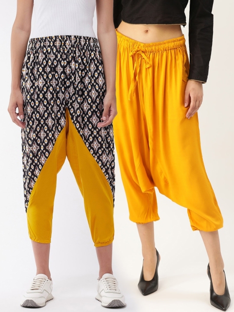 

InWeave Women Pack of 2 Solid Loose-Fit Harem Pants, Mustard