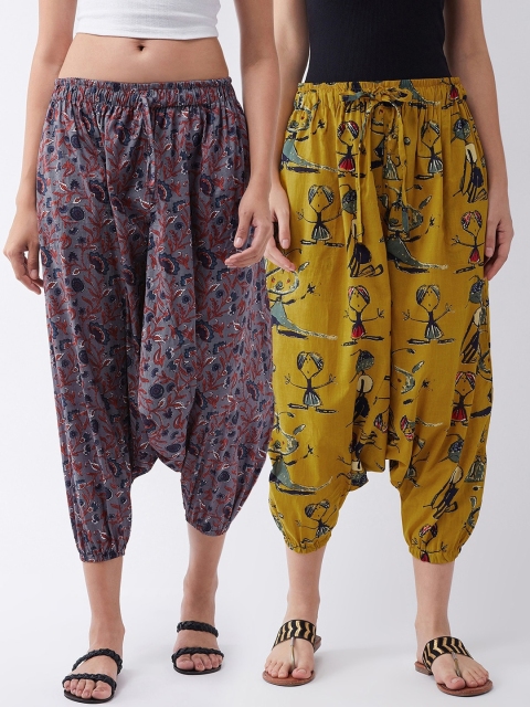 

InWeave Women Pack Of 2 Kalamkari Loose-Fit Harem Pants, Grey