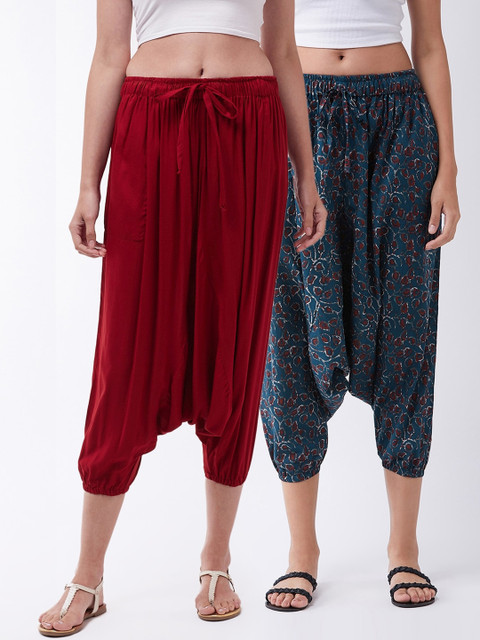 

InWeave Women Pack Of 2 Printed Cropped Harem Pants, Navy blue