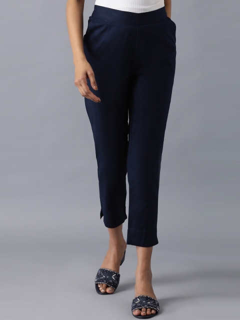 

elleven Women Navy Blue Solid Regular Trousers