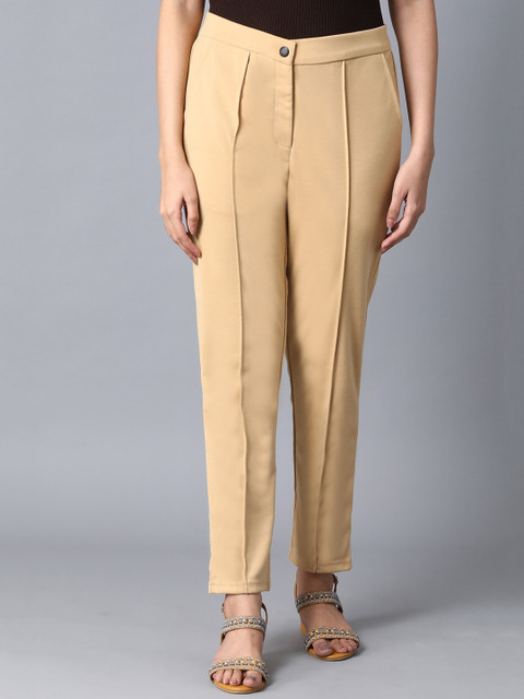 

elleven Women Brown Slim Fit Pleated Peg Trousers