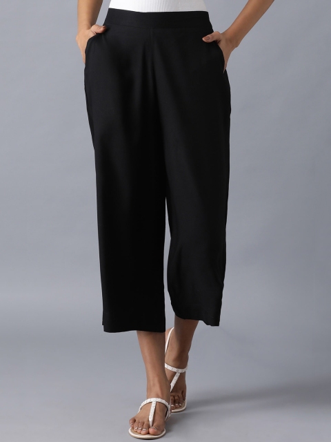 

elleven Women Black Solid Three-Fourth Culottes Trousers