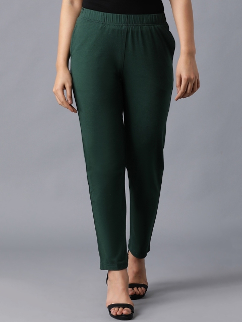 

elleven Women Green Solid Slim Fit Regular Trousers