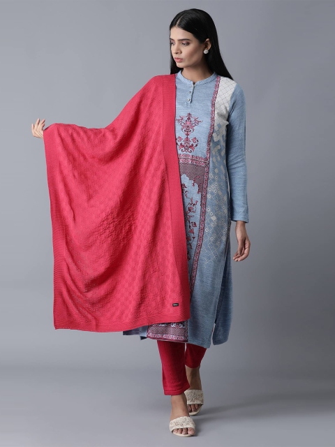 

elleven Women Pink & Grey Embroidered Stole