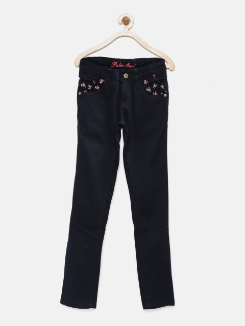 

Palm Tree Girls Navy Solid Flat-Front Trousers, Navy blue