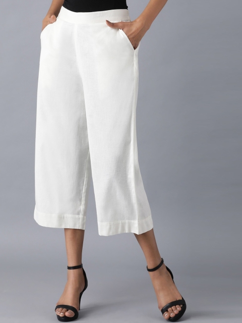 

elleven Women White Solid Pure Cotton Culottes Trousers