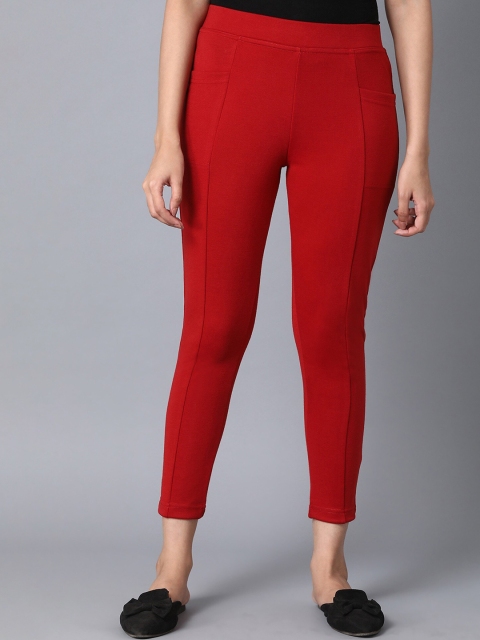 

elleven Women Red Solid Ankle Length Leggings