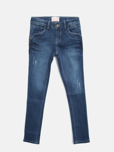 

Palm Tree Girls Navy Blue Regular Fit Mid-Rise Low Distressed Stretchable Jeans