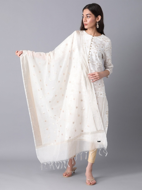 

elleven Cream-Coloured & Beige Woven Design Dupatta