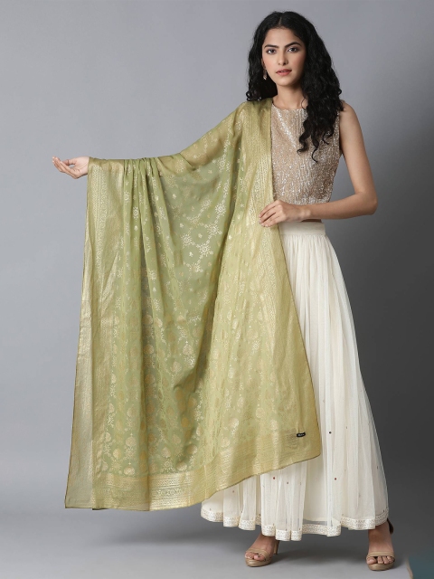 

elleven Women Green & Gold-Toned Ethnic Motifs Printed Dupatta