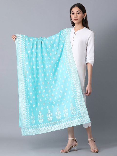 

elleven Blue & White Ethnic Motifs Printed Pure Cotton Dupatta