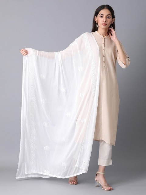

elleven White Ethnic Motifs Embroidered Dupatta