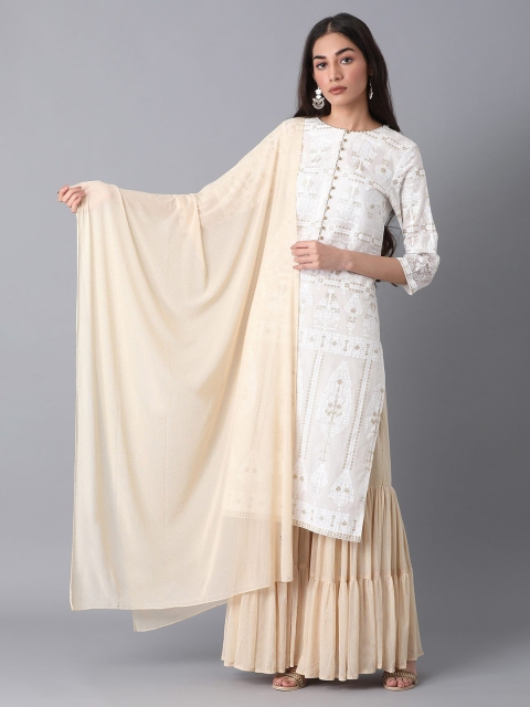 

elleven Peach-Coloured & White Printed Dupatta
