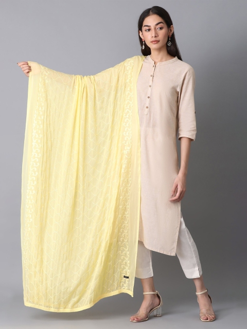 

elleven Women Yellow Geometric Embroidered Dupatta