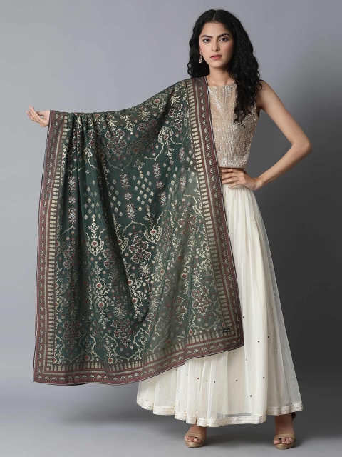 

elleven Green & Gold-Toned Ethnic Motifs Printed Dupatta