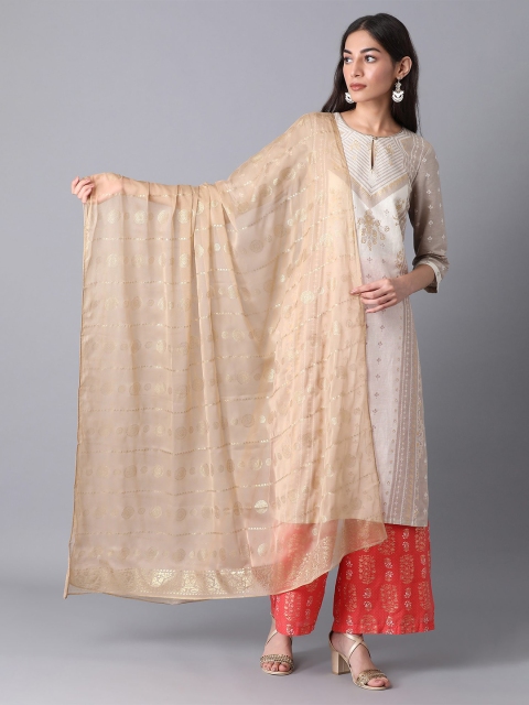 

elleven Gold-Toned Paisley Printed Foil Print Dupatta