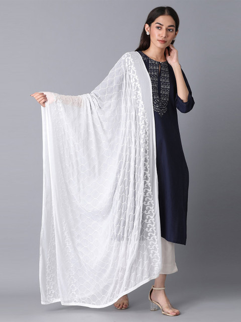 

elleven White Embroidered Dupatta