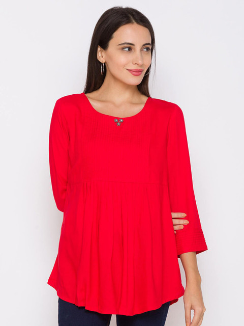 

ZOLA Women Red Solid Self Design Tunic