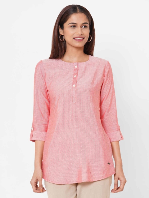 

ZOLA Women Cotton Pink Self Design Tunic