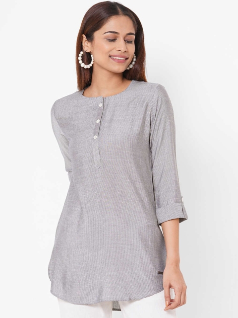 

ZOLA Women Cotton Grey Self Design Tunic