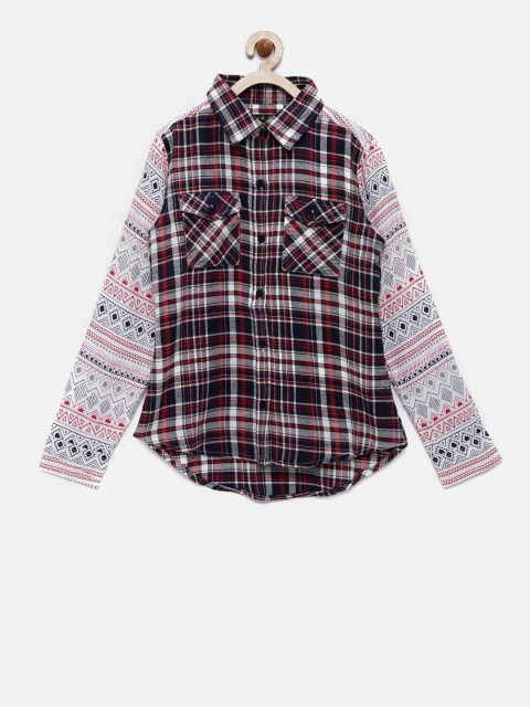 

Gini and Jony Girls Navy & Red Regular Fit Checked Casual Shirt, Navy blue