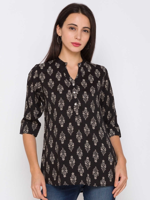 

ZOLA Women Black & Grey Viscose Rayon Printed Tunic