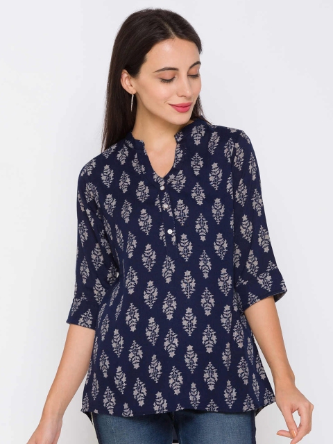 

ZOLA Women Blue & Grey Viscose Rayon Floral Printed Tunic