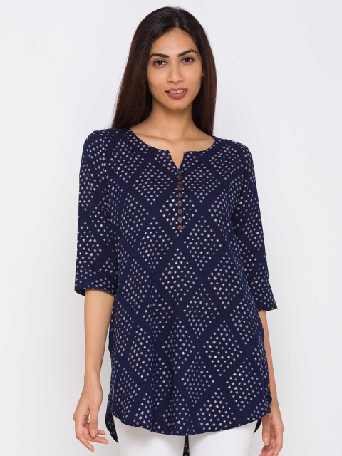 

ZOLA Women Navy Blue & White Viscose Rayon Printed Tunic