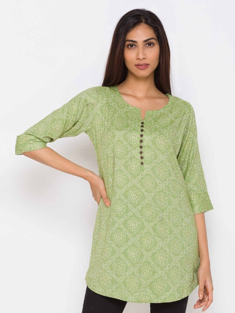 

ZOLA Women Green & Gold-Toned Viscose Rayon Printed Tunic