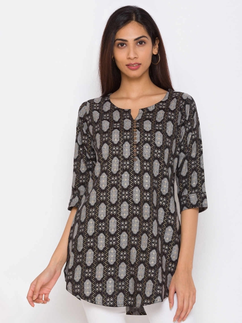 

ZOLA Women Black & Grey Viscose Rayon Printed Tunic