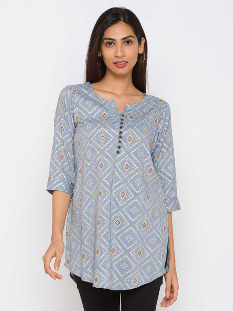 

ZOLA Women Grey & Silver-Toned Viscose Rayon Printed Tunic