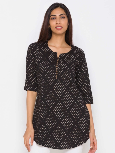 

ZOLA Women Black & Silver-Toned Viscose Rayon Printed Tunic