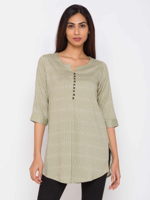 

ZOLA Women Beige Viscose Rayon Striped Tunic