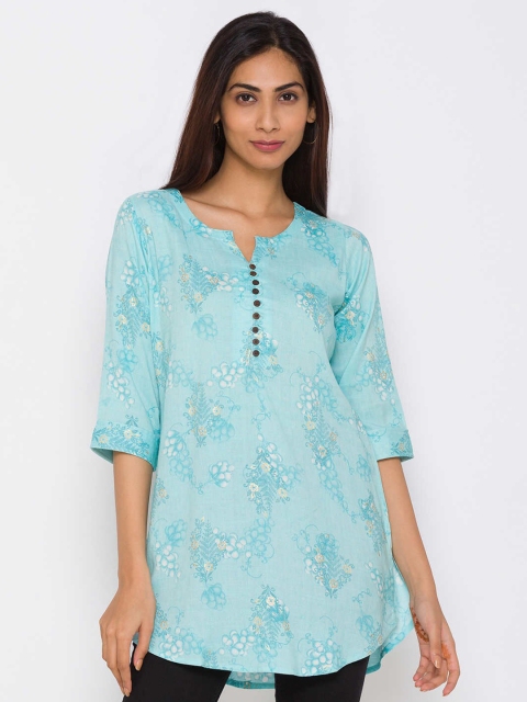 

ZOLA Blue & Yellow Viscose Rayon Floral Printed Tunic