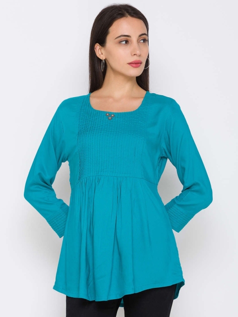 

ZOLA Blue Viscose Rayon Self design Tunic