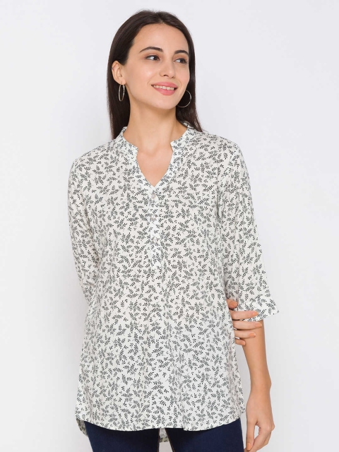 

ZOLA White & Black Viscose Rayon Floral Printed Tunic
