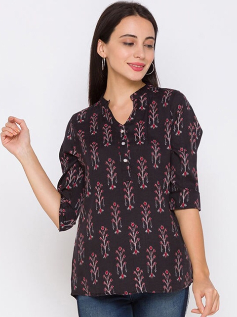 

ZOLA Black & Maroon Viscose Rayon Floral Printed Tunic