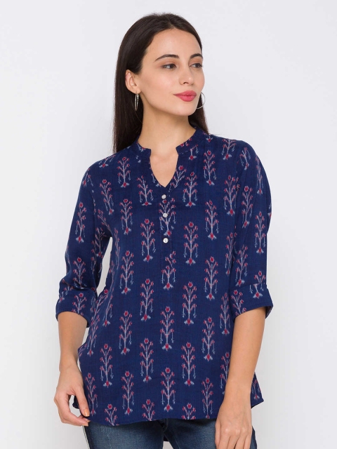 

ZOLA Blue & Red Viscose Rayon Floral Printed Tunic