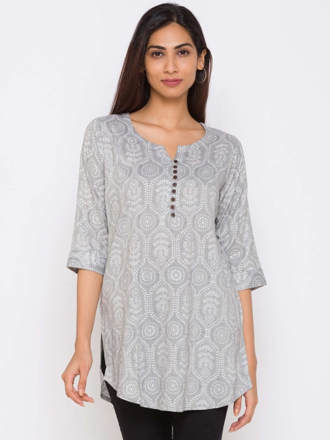 

ZOLA Grey Viscose Rayon Floral Printed Tunic