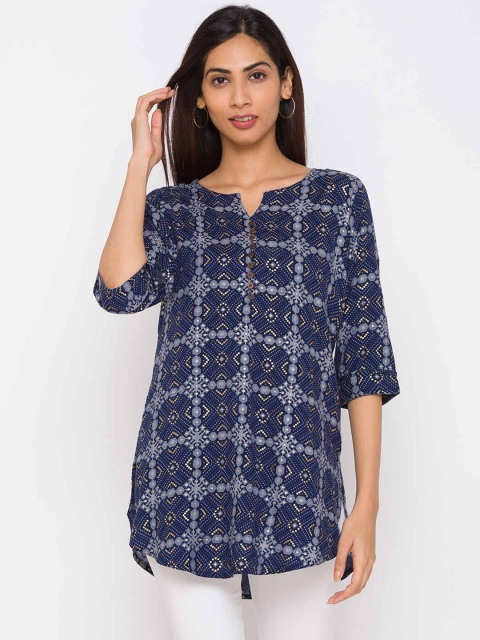 

ZOLA Navy Blue & Gold-Toned Viscose Rayon Printed Tunic