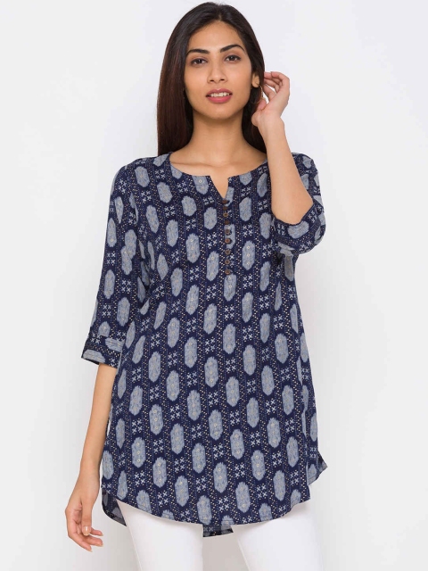 

ZOLA Navy Blue Viscose Rayon Printed Tunic