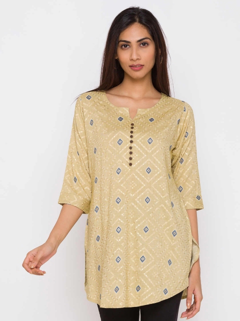 

ZOLA Beige & Gold-Toned Viscose Rayon Printed Tunic