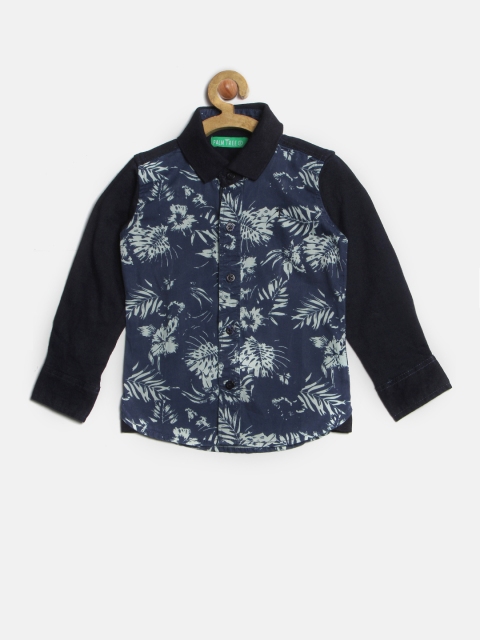 

Palm Tree Boys Navy Printed Slim Fit Casual Shirt, Navy blue