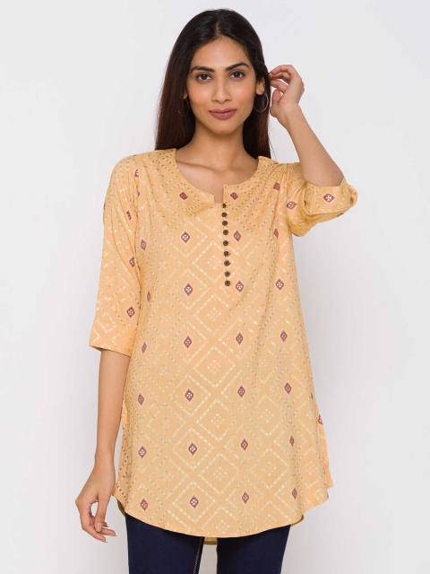 

ZOLA Women Yellow & Gold-Toned Viscose Rayon Printed Tunic