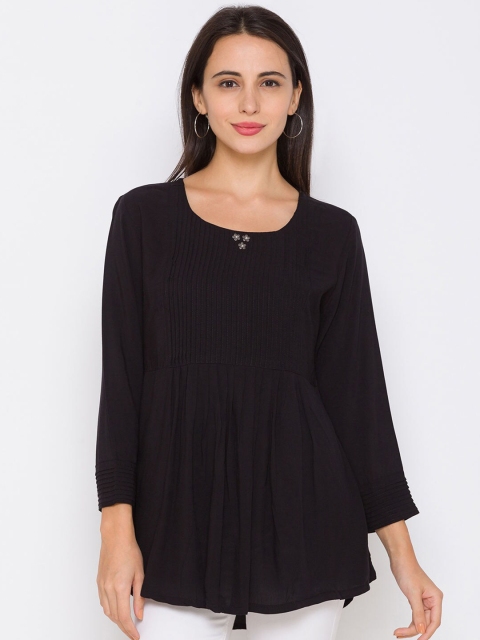 

ZOLA Black Viscose Rayon Self Design Tunic