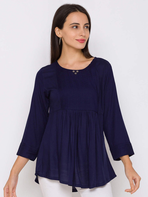

ZOLA Navy Blue Viscose Rayon Self Design Tunic