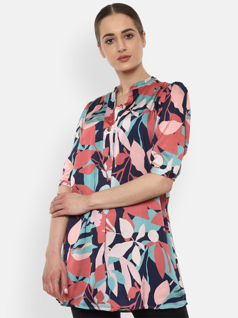 

Van Heusen Woman Pink & Navy Blue Abstract Printed Tunics