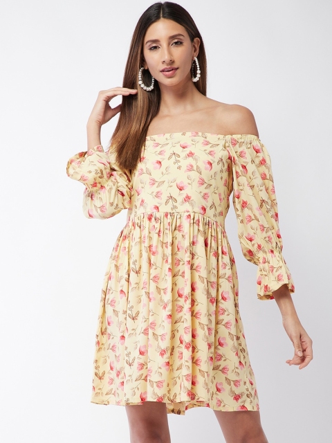 

InWeave Yellow Floral Off-Shoulder Dress