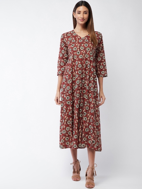 

InWeave Maroon Floral Ethnic A-Line Midi Dress