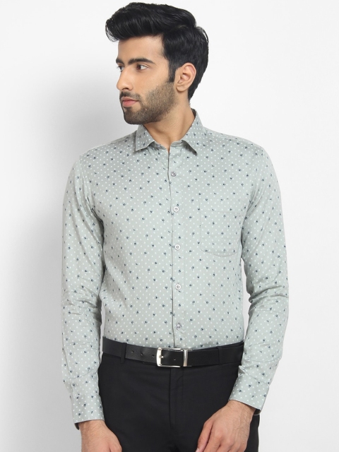 

cape canary Men Grey Opaque Printed Cotton Formal Shirt